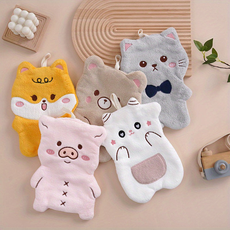 Cartoon Animal Microfiber Fingertip Kitchen Towel Lightweight Coral Fleece Handkerchief