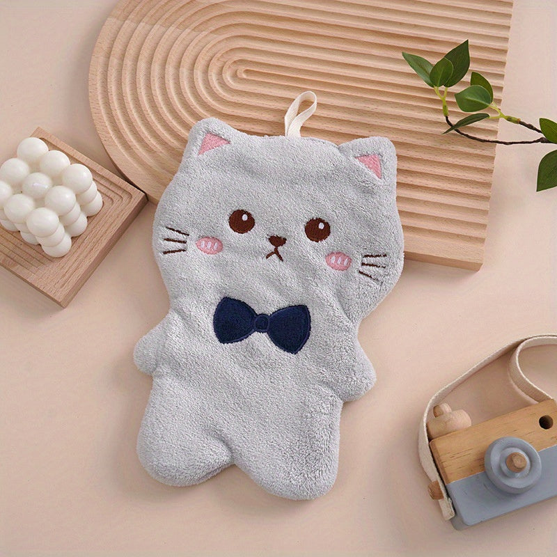 1 шт. Микрофибровое полотенце для пальцев с мультяшным животным, легкое висячее кухонное полотенце, вышитый носовой платок из кораллового флиса, современный стиль, 30 г/м², только ручная стирка