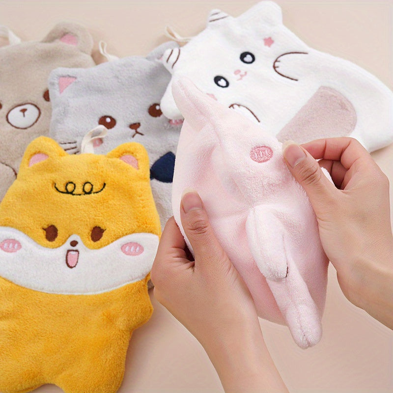 1 шт. Микрофибровое полотенце для пальцев с мультяшным животным, легкое висячее кухонное полотенце, вышитый носовой платок из кораллового флиса, современный стиль, 30 г/м², только ручная стирка
