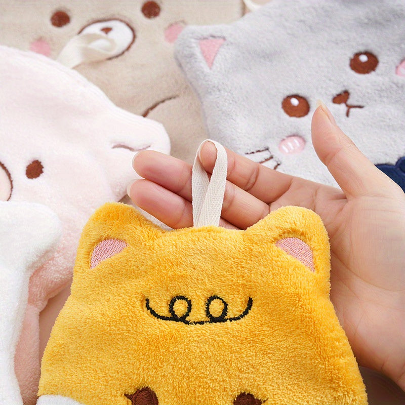 1 шт. Микрофибровое полотенце для пальцев с мультяшным животным, легкое висячее кухонное полотенце, вышитый носовой платок из кораллового флиса, современный стиль, 30 г/м², только ручная стирка