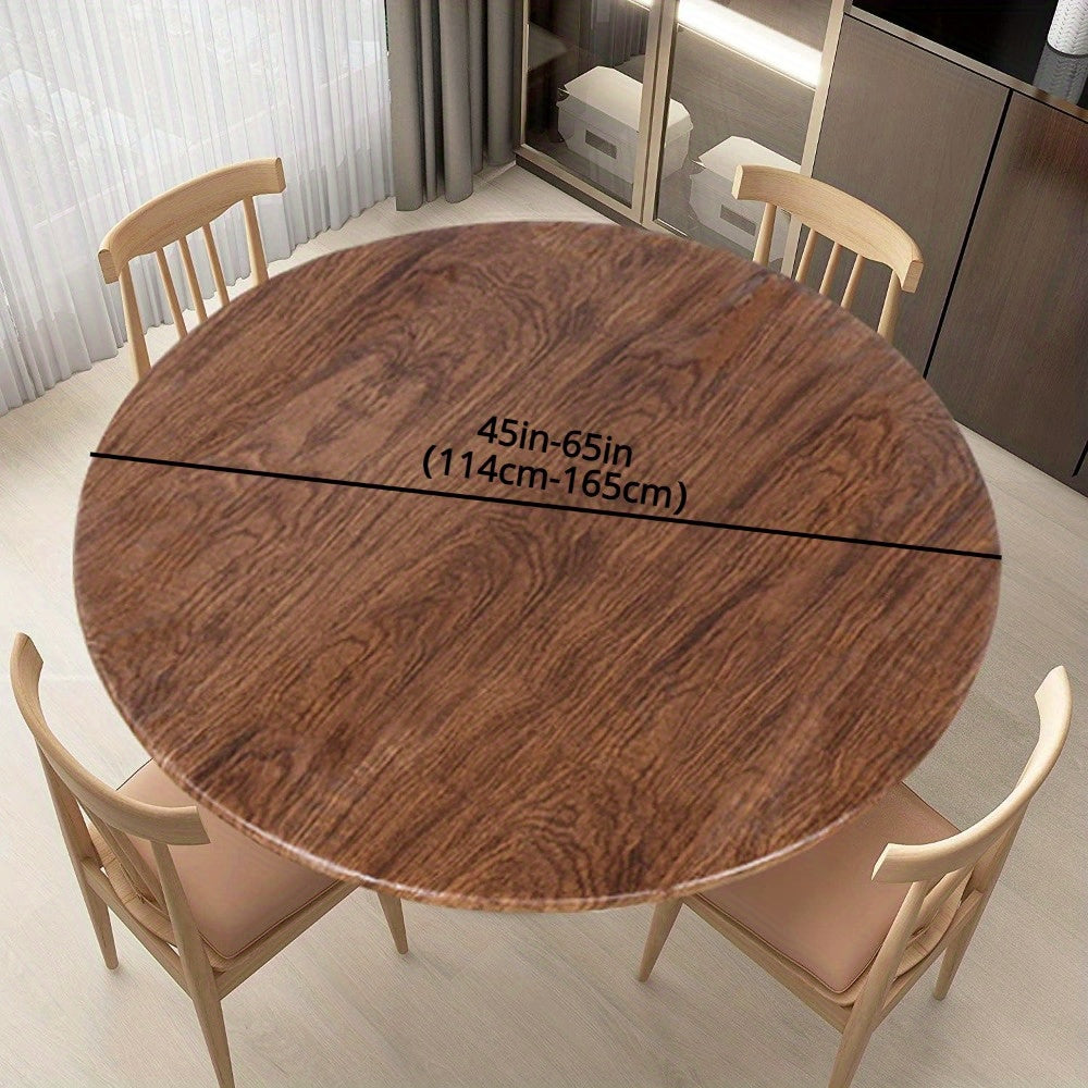 Vinyl Round Tablecloth with Wood Grain Design Elastic Edges Indoor Outdoor Picnic BBQ Garden