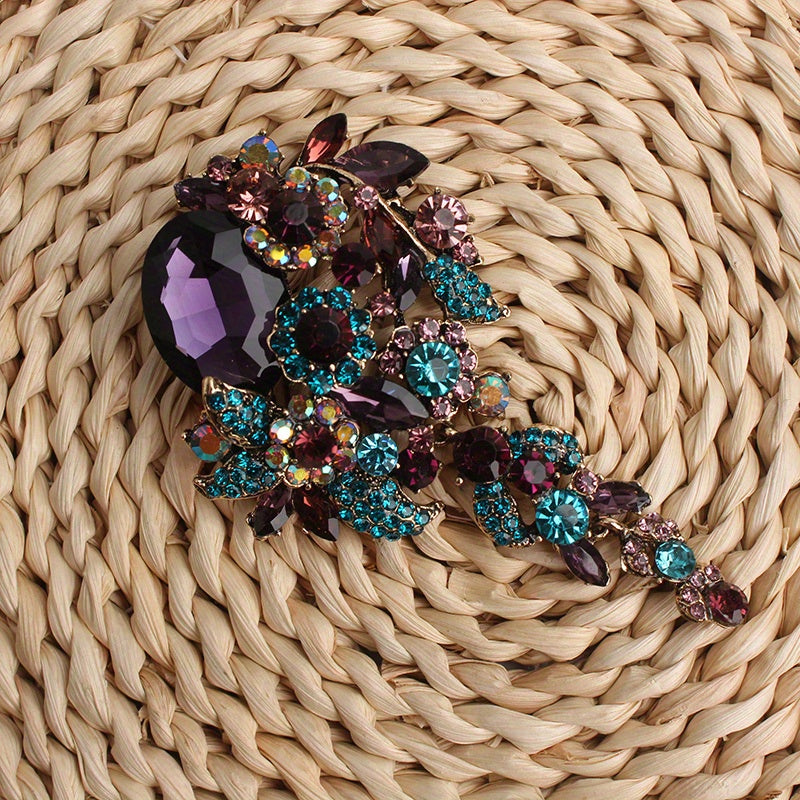 Брошь с крупными стразами, цветочный кристалл, разноцветный, элегантный аксессуар