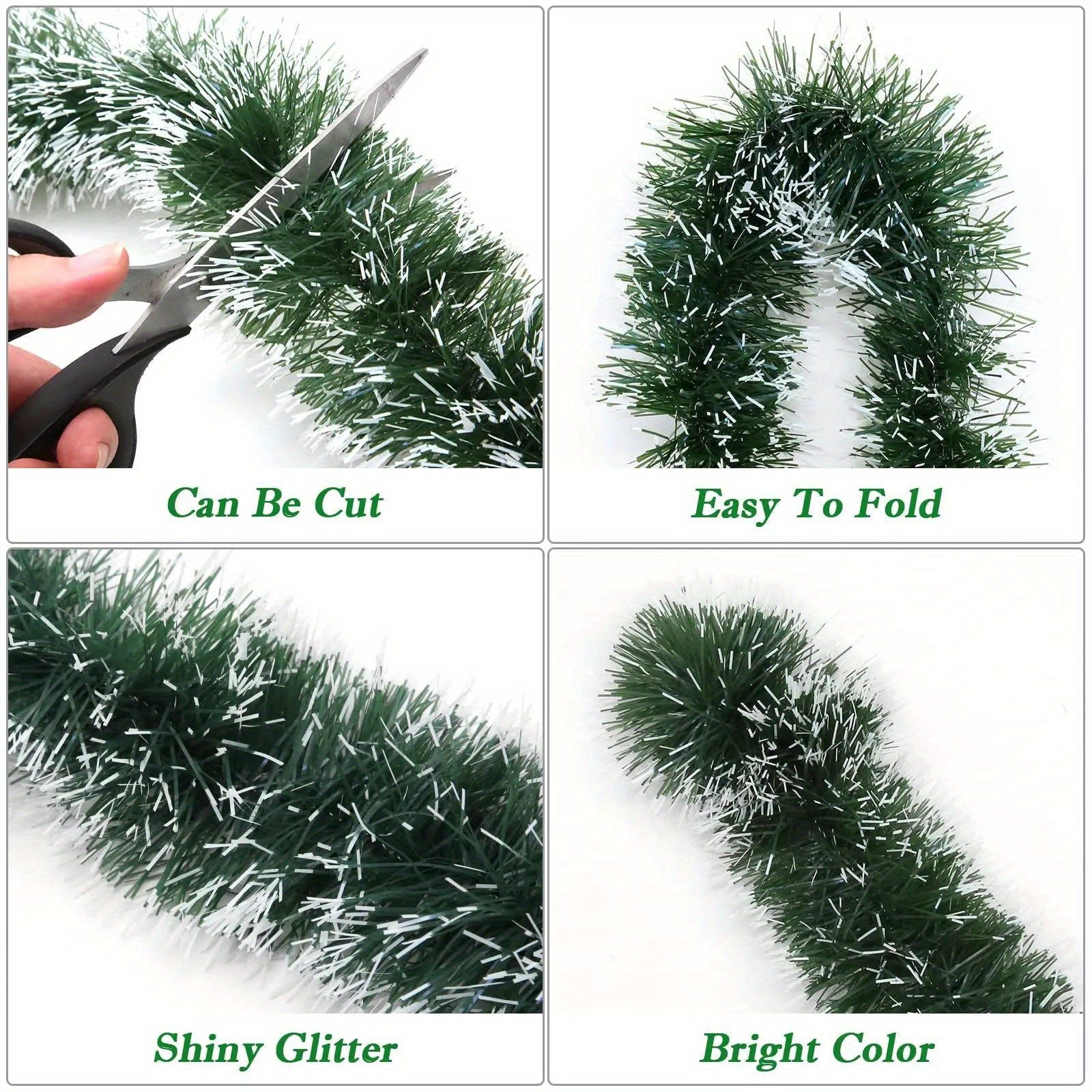 Green and White Christmas Ribbon Garland for Tree Decorations and Festive Decor
