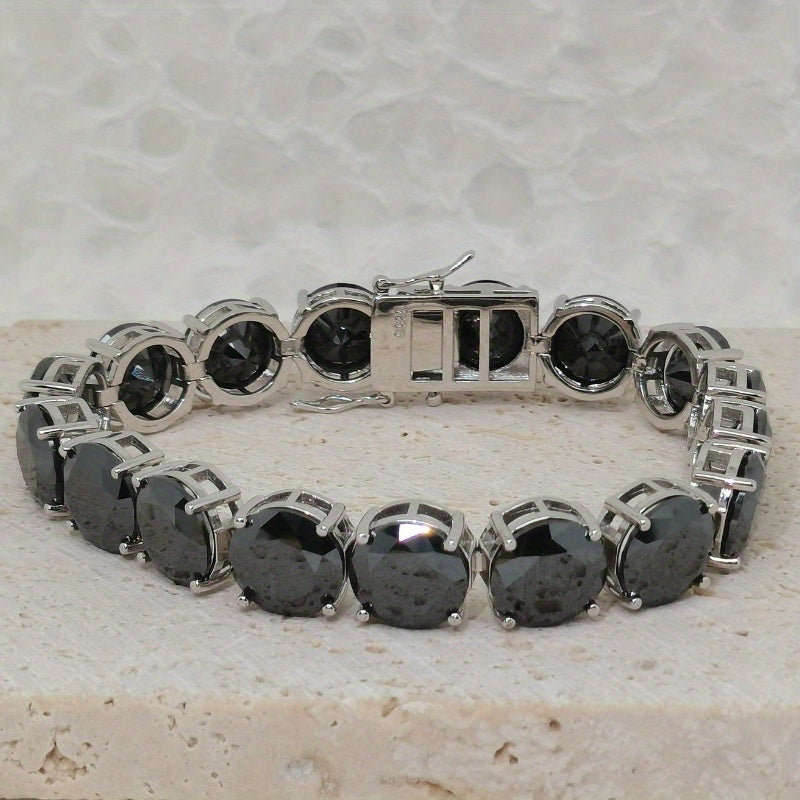 Потрясающий браслет из черного моиссанита весом 85,0 карата в стерлинговом серебре S925 - идеальный подарок на годовщину как для женщин, так и для мужчин, весом 39,39 г