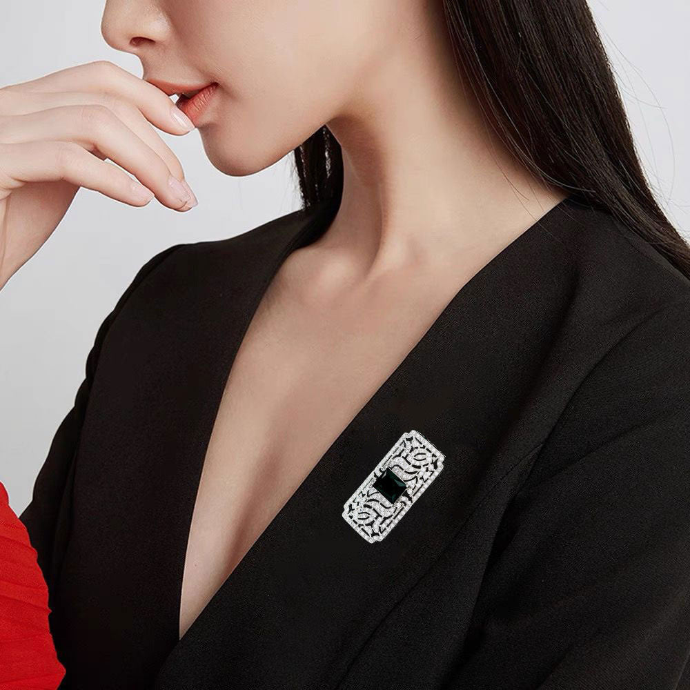 Rectangle Sparkling Brooch Pin for Men and Women Wedding Party Coat Accessory