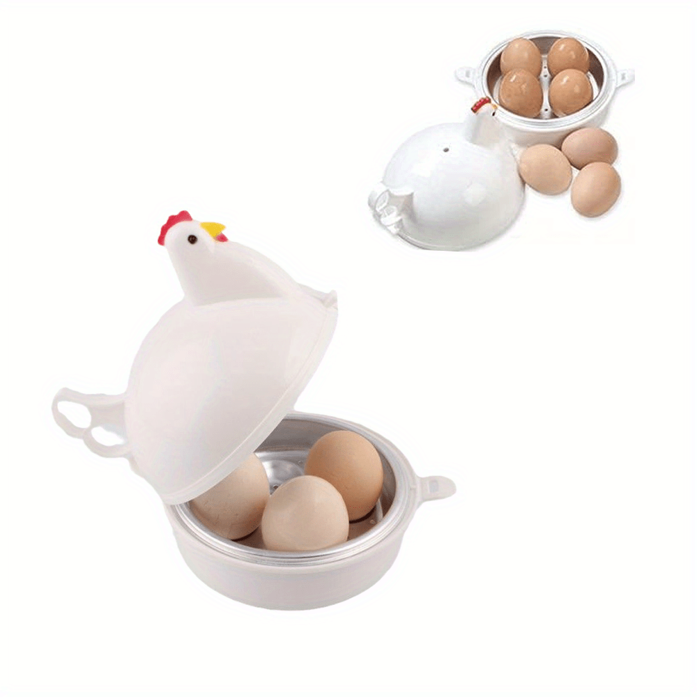 Cocedor de huevos con forma de pollo para 4 huevos, mini vaporizador de plástico, cazuela para huevos, herramienta de cocina