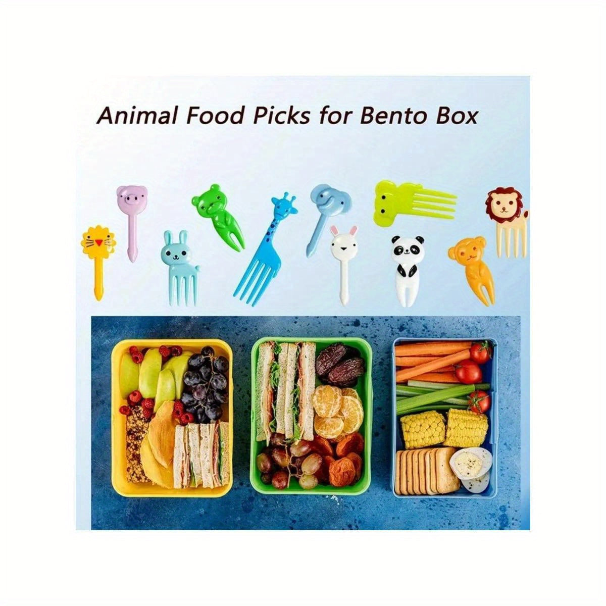 Set of 38 Animal Mini Food Picks with Cutting Tool and Silicone Lunch Box Divider for Snacks and Fruits