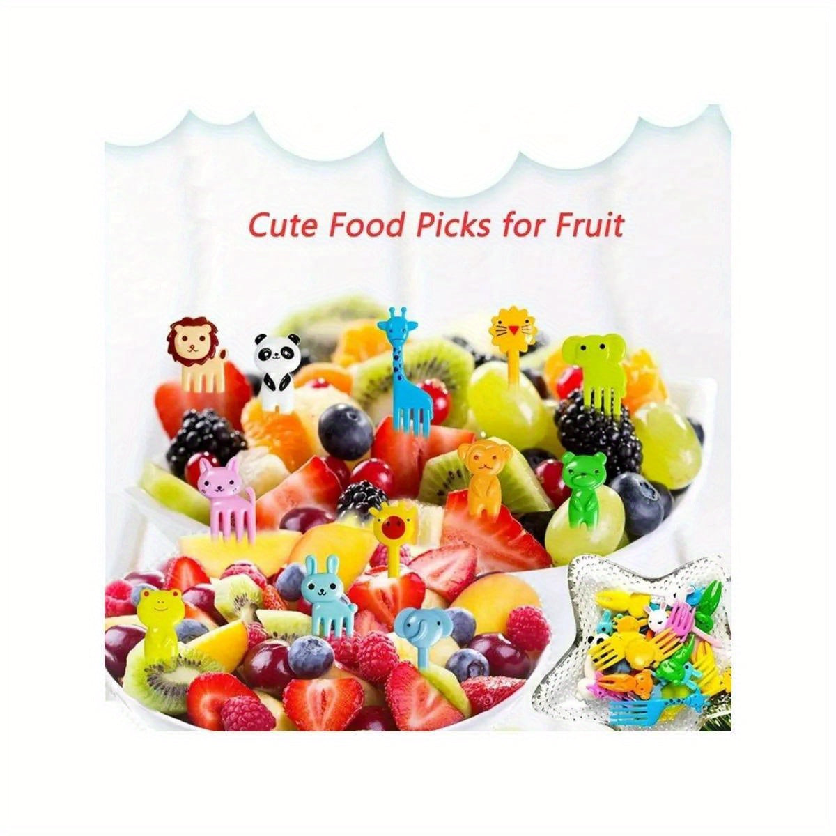 Set of 38 Animal Mini Food Picks with Cutting Tool and Silicone Lunch Box Divider for Snacks and Fruits