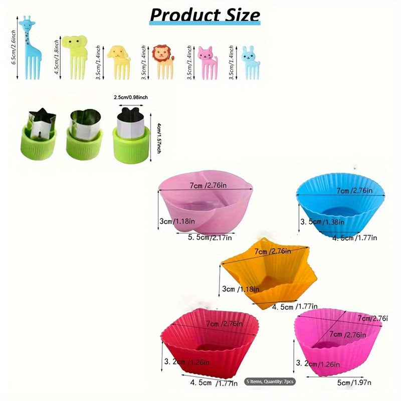 Set of 38 Animal Mini Food Picks with Cutting Tool and Silicone Lunch Box Divider for Snacks and Fruits