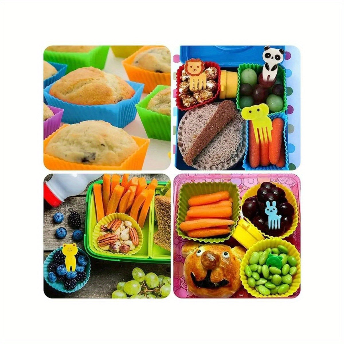 Set of 38 Animal Mini Food Picks with Cutting Tool and Silicone Lunch Box Divider for Snacks and Fruits