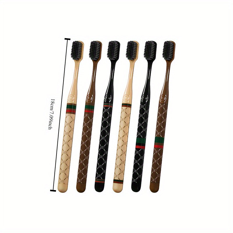 6-Piece Bamboo Charcoal Toothbrush Set Soft Bristles Travel Tooth Cleaner