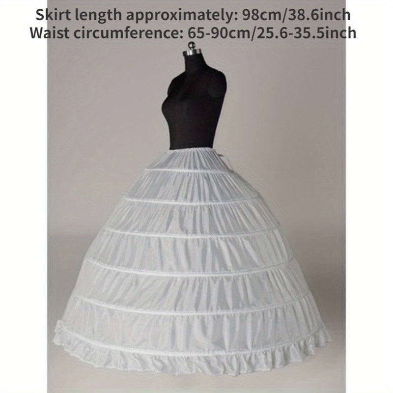 6-Hoop Petticoat for Wedding and Performance Dresses Tie Waist No Yarn Support Easy Hand Wash