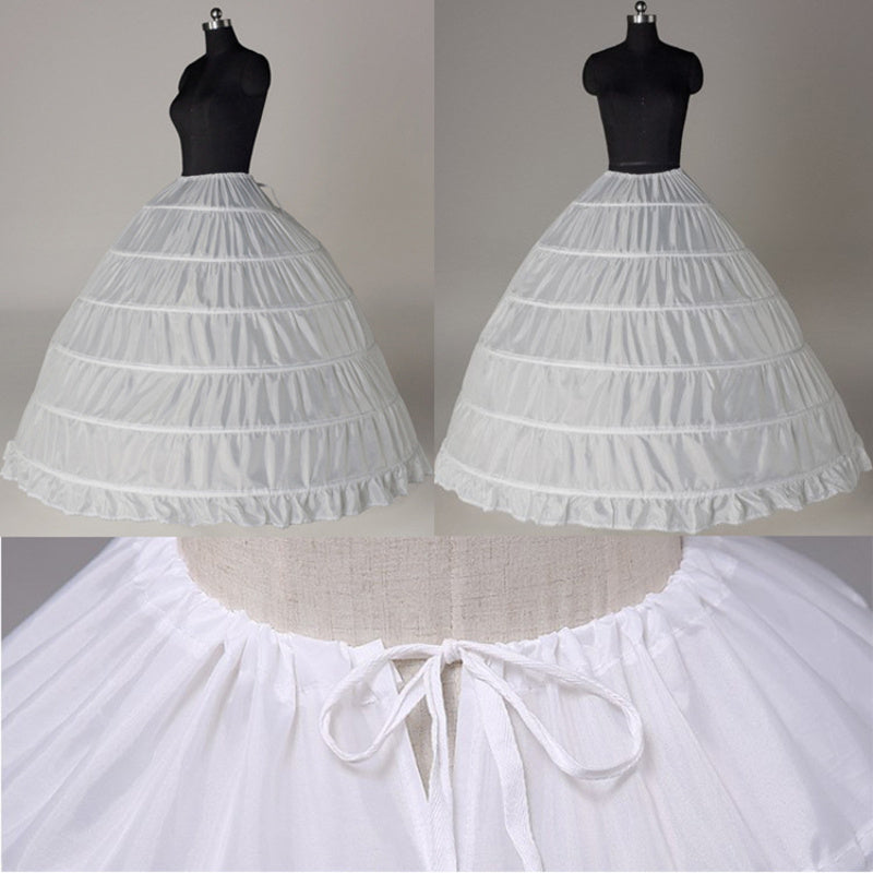 6-Hoop Petticoat for Wedding and Performance Dresses Tie Waist No Yarn Support Easy Hand Wash