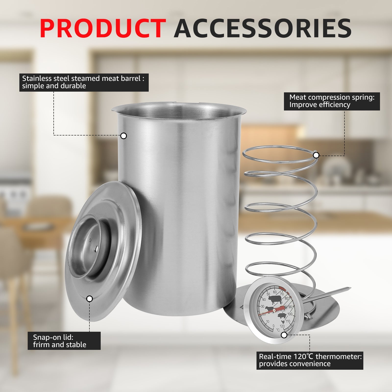Stainless Steel Ham Maker with Built-In Thermometer for Deli Meats and Sandwiches