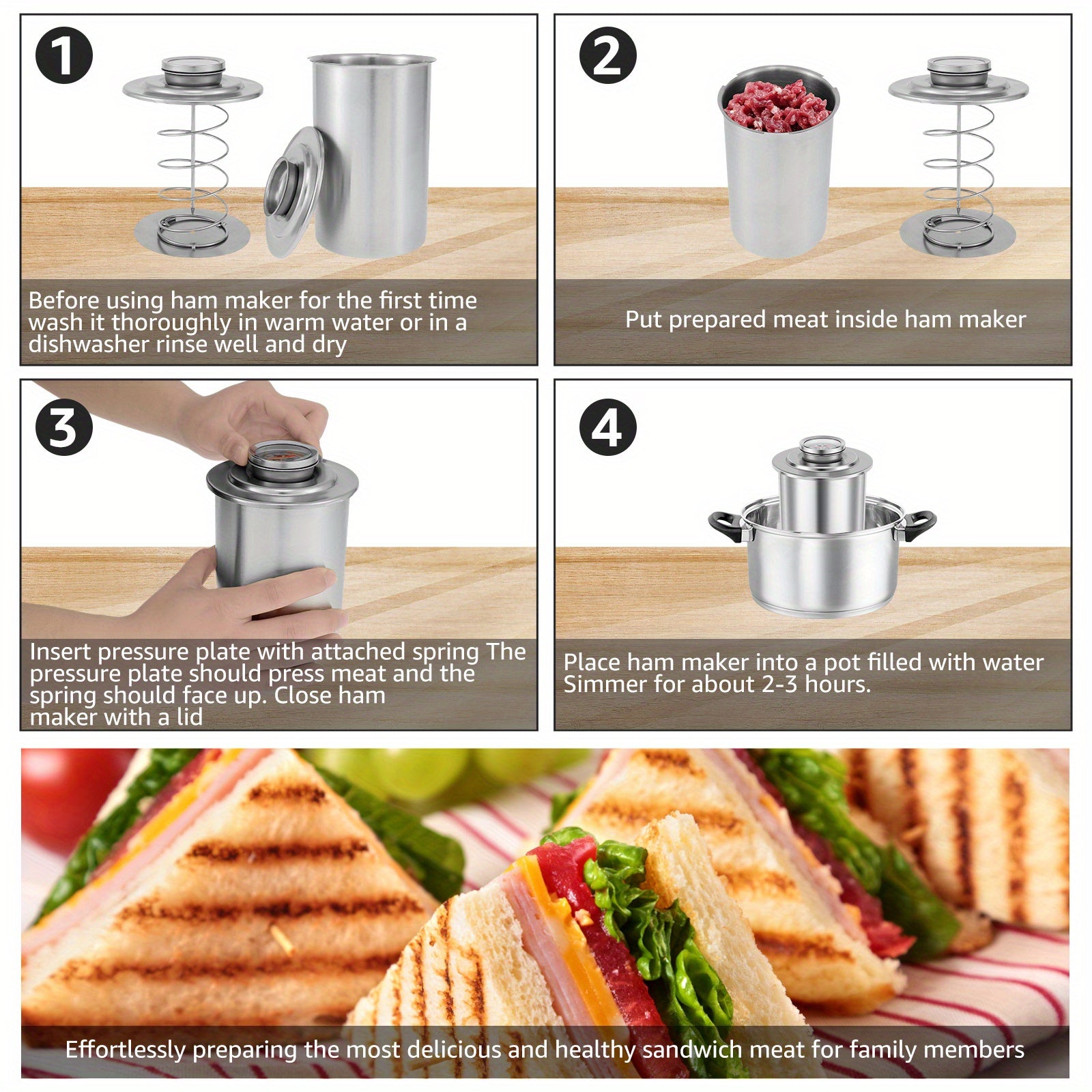 Cortador de jamón de acero inoxidable con termómetro incorporado para embutidos y sándwiches
