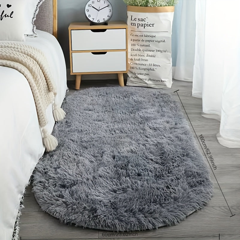 Oval Faux Fur Area Rug Soft Polyester Non-Slip Carpet for Bedroom and Indoor Spaces