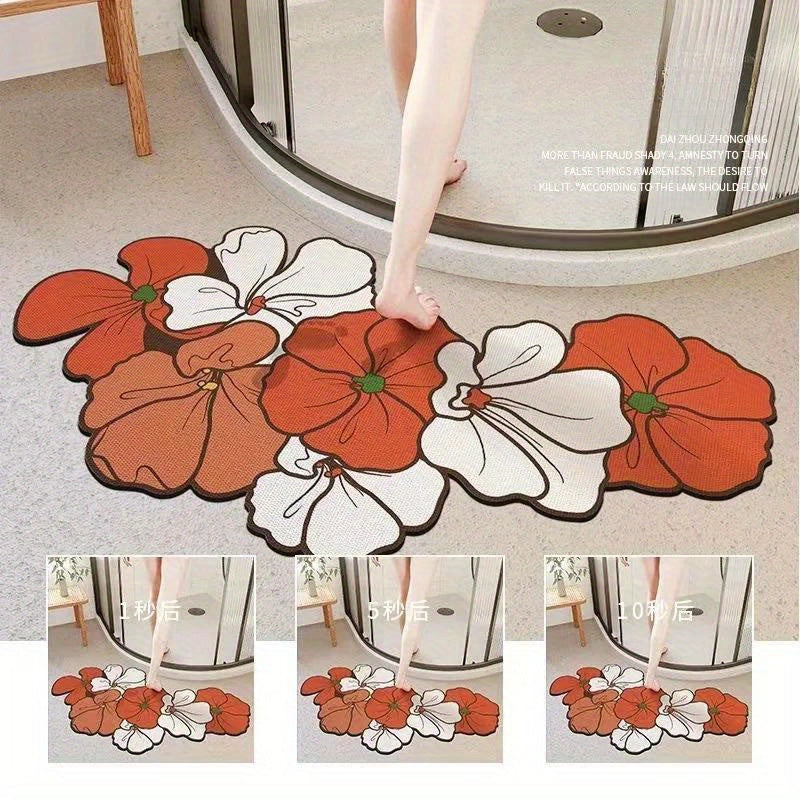 Flower Themed Bath Mat Non Slip Absorbent Quick Dry Bathroom Decor