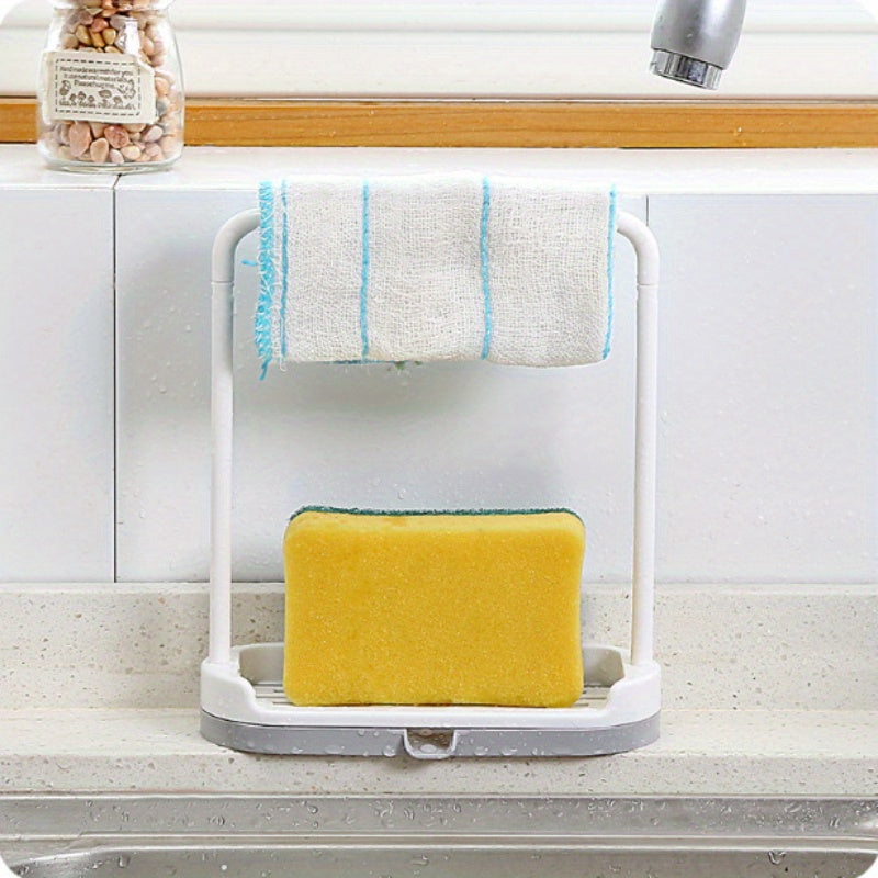Small Kitchen Countertop Organizer with No-Drill Sponge and Towel Holder