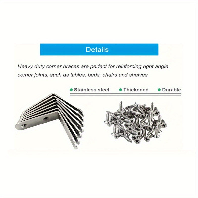 50 ta paket zanglamaydigan po'latdan yasalgan burchak qo‘llari, chirishga qarshi, 90° to‘g‘ri burchakli asbob-uskunalar