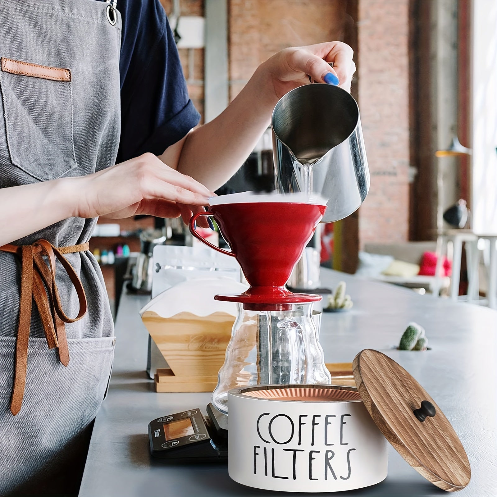 Wooden Coffee Filter Holder with Cover, Farmhouse Style, Kitchen Counter Organizer