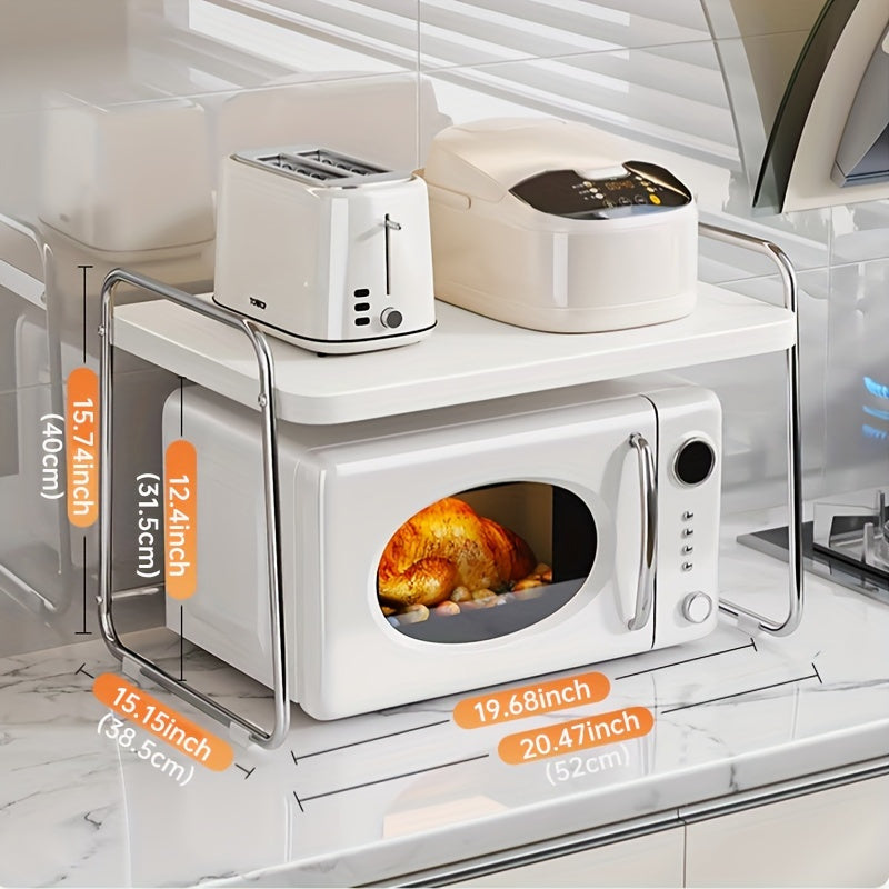Один прочный двухъярусный стальной стальной микроволновый шкаф с 3 крючками, квадратный органайзер для кухонного стола; не требуется зарядка или батареи.