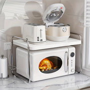 Один прочный двухъярусный стальной стальной микроволновый шкаф с 3 крючками, квадратный органайзер для кухонного стола; не требуется зарядка или батареи.