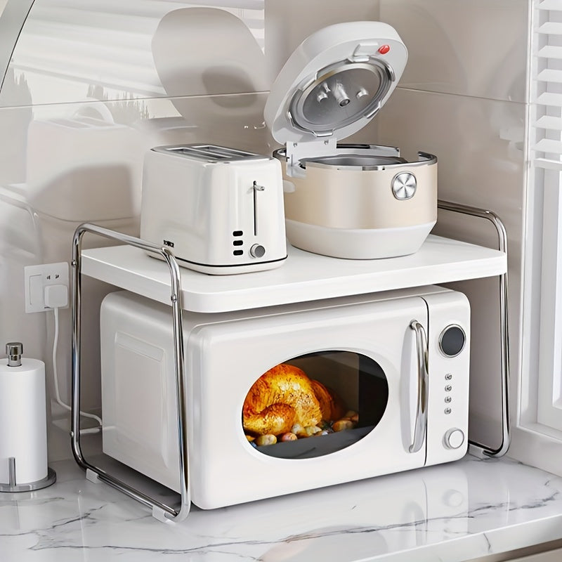 Один прочный двухъярусный стальной стальной микроволновый шкаф с 3 крючками, квадратный органайзер для кухонного стола; не требуется зарядка или батареи.