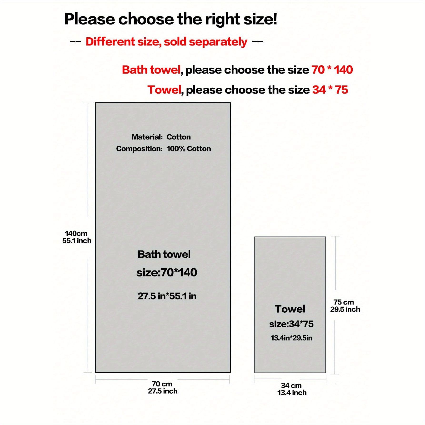 Cotton Towels 2-Piece Set Hand and Bath Towels 34x75cm 70x140cm 380 GSM