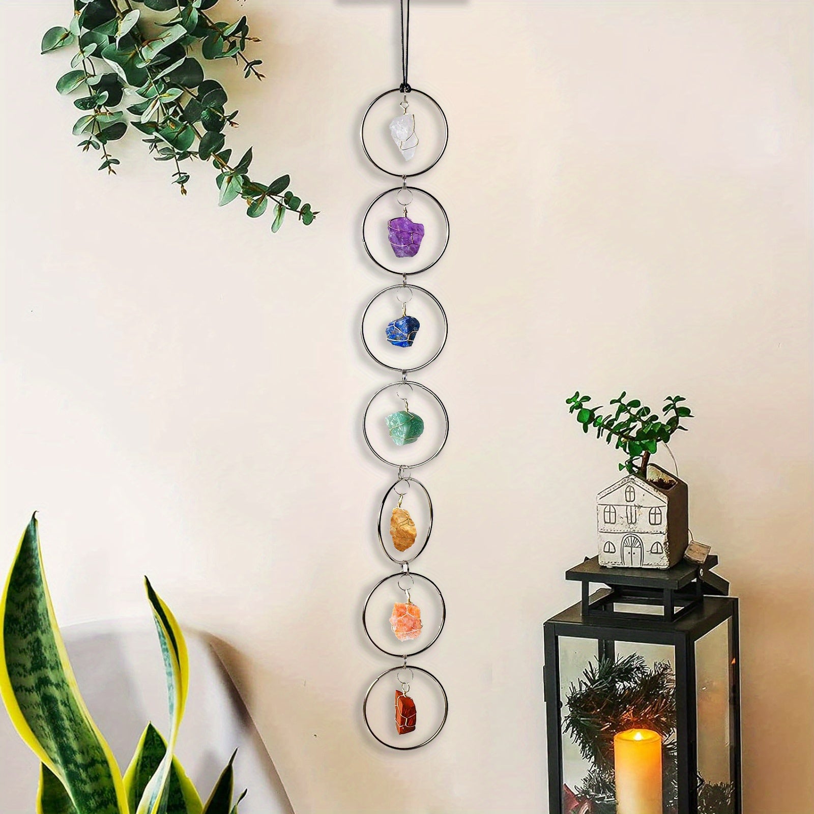Natural Chakra Stone Wall Decor Tree of Life Raw Crystal Tumbled Gemstones