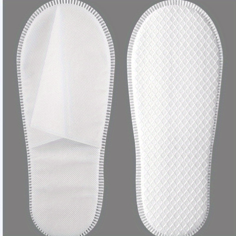 Set of 10 White Disposable Plush Slippers Non-Slip Indoor Footwear for Hotels