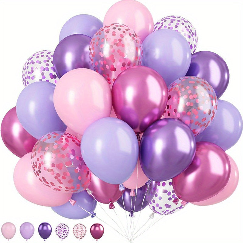 Set of Metallic Pink and Purple Macaron Balloons with Confetti for Parties