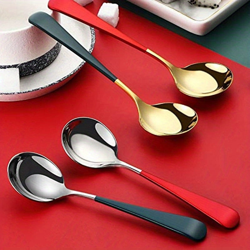 Stainless Steel Soup Spoons Set 5 Thick Modern Handles for Soup Cereal Dessert