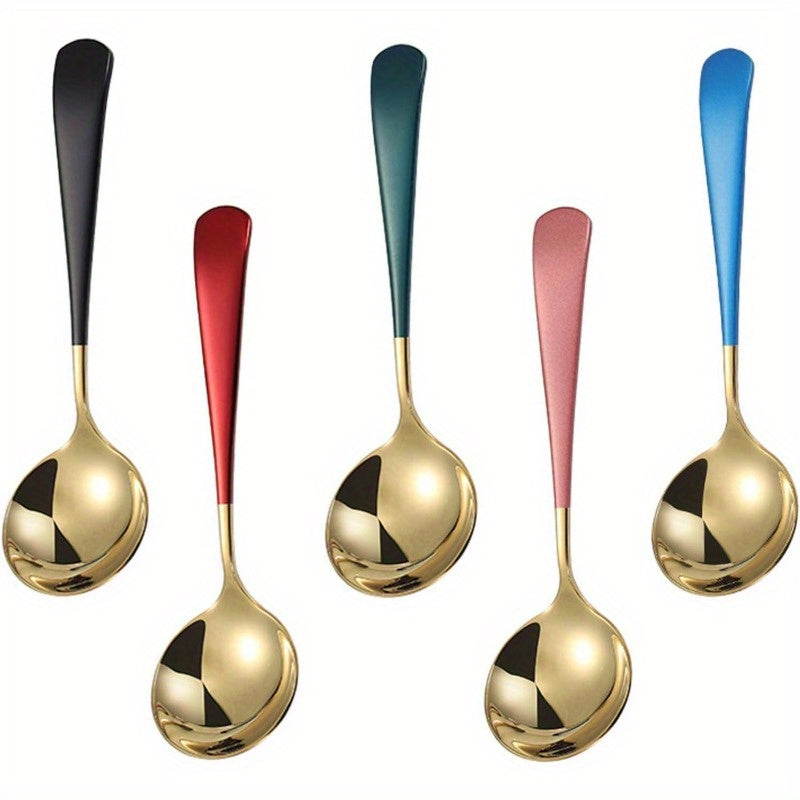 Stainless Steel Soup Spoons Set 5 Thick Modern Handles for Soup Cereal Dessert
