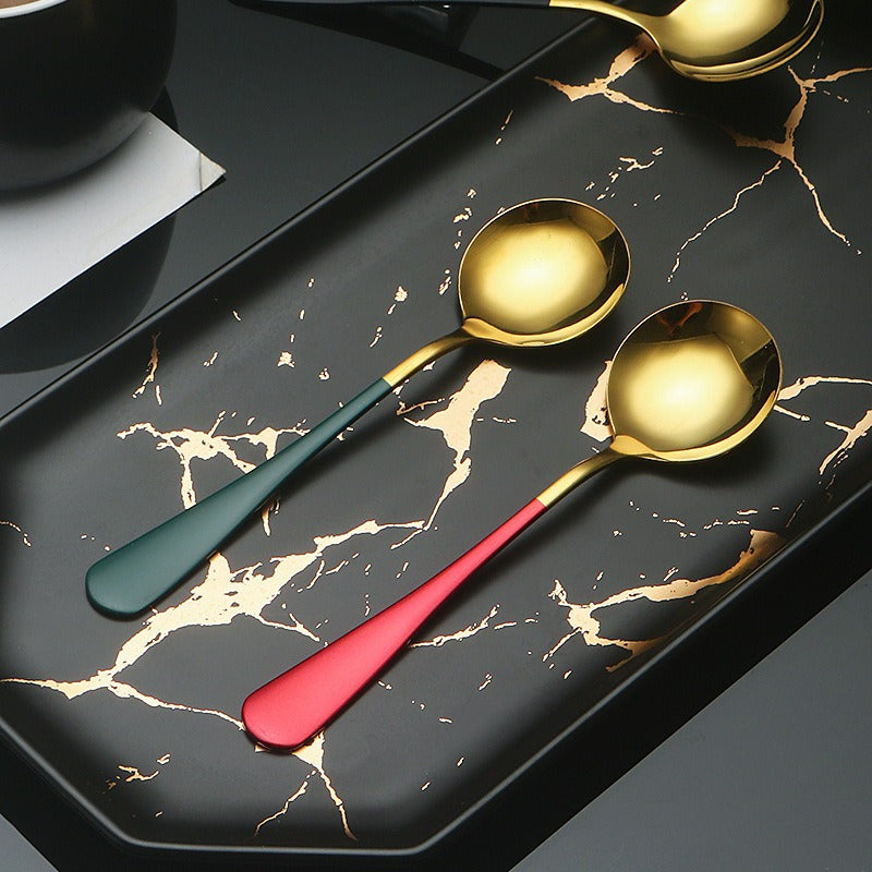 Stainless Steel Soup Spoons Set 5 Thick Modern Handles for Soup Cereal Dessert