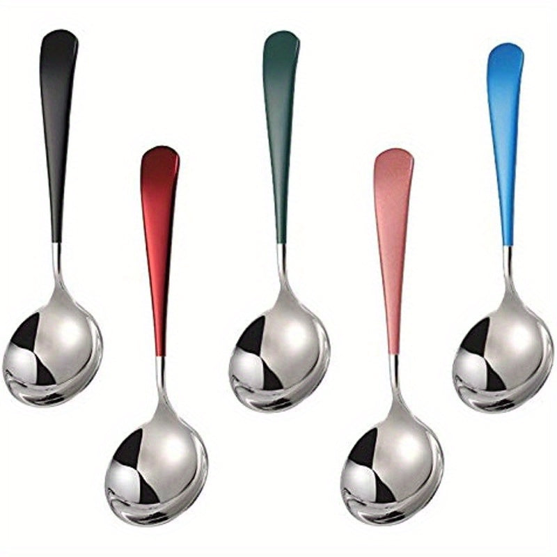 Stainless Steel Soup Spoons Set 5 Thick Modern Handles for Soup Cereal Dessert
