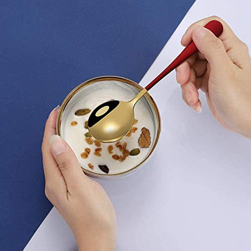 Stainless Steel Soup Spoons Set 5 Thick Modern Handles for Soup Cereal Dessert