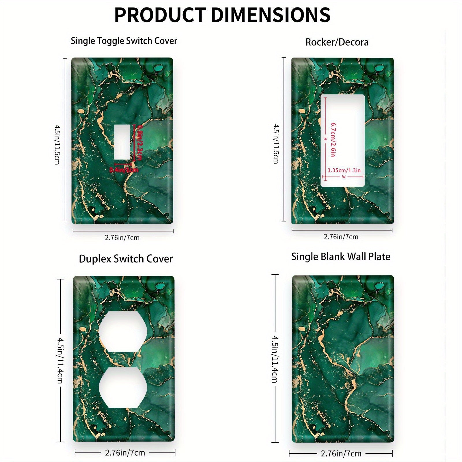 Cubierta decorativa de interruptor de luz de mármol en verde y oro para cocina y baño