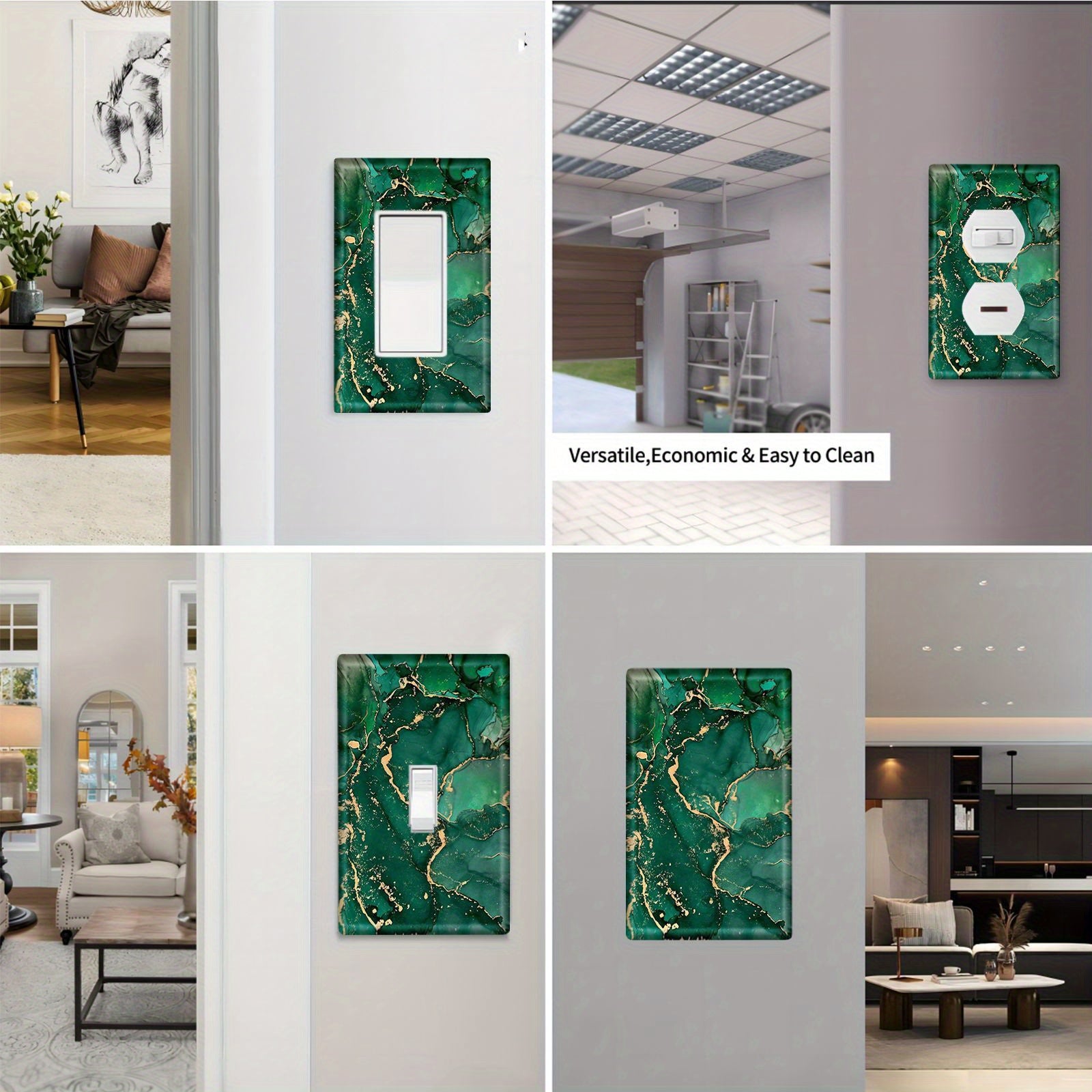 Cubierta decorativa de interruptor de luz de mármol en verde y oro para cocina y baño