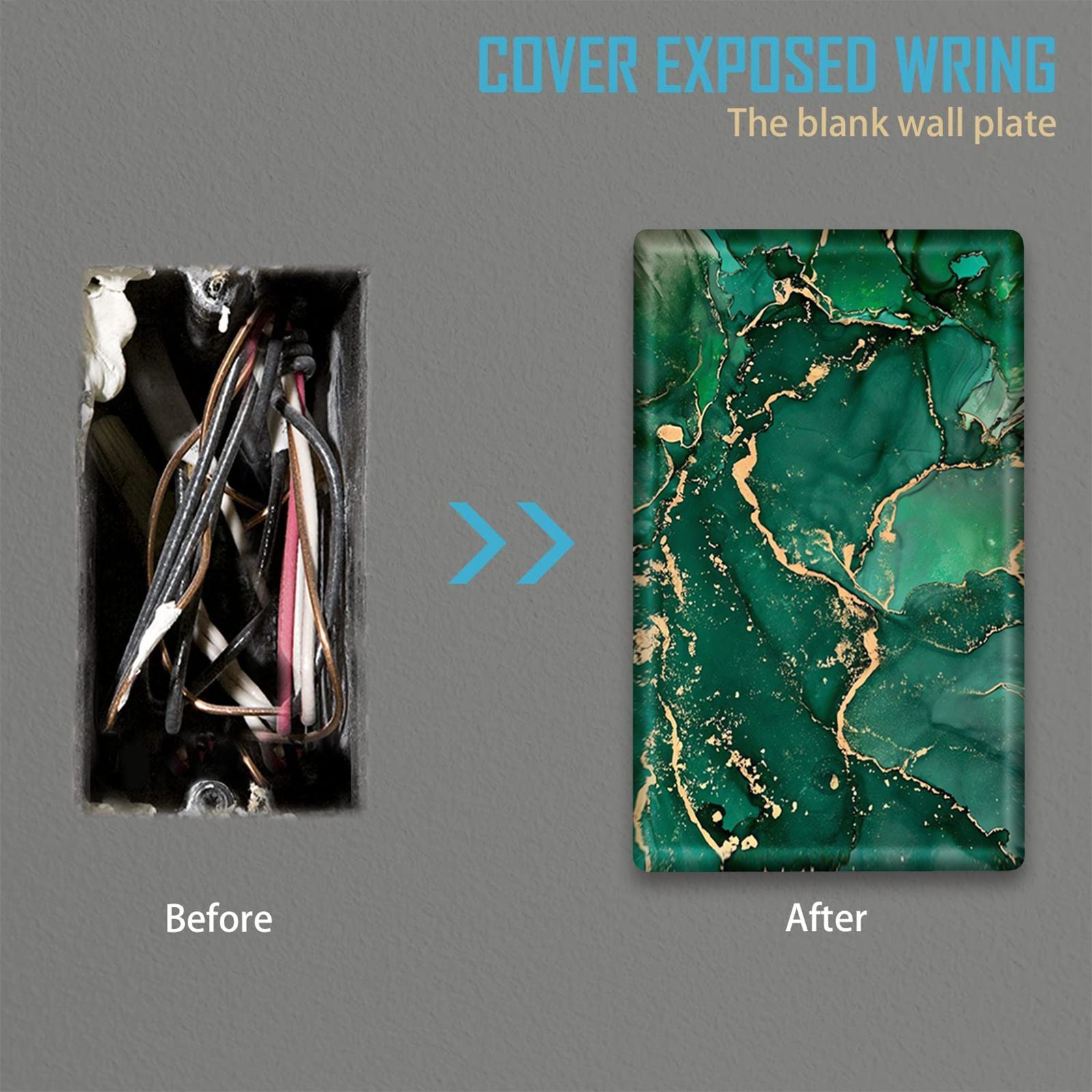 Cubierta decorativa de interruptor de luz de mármol en verde y oro para cocina y baño