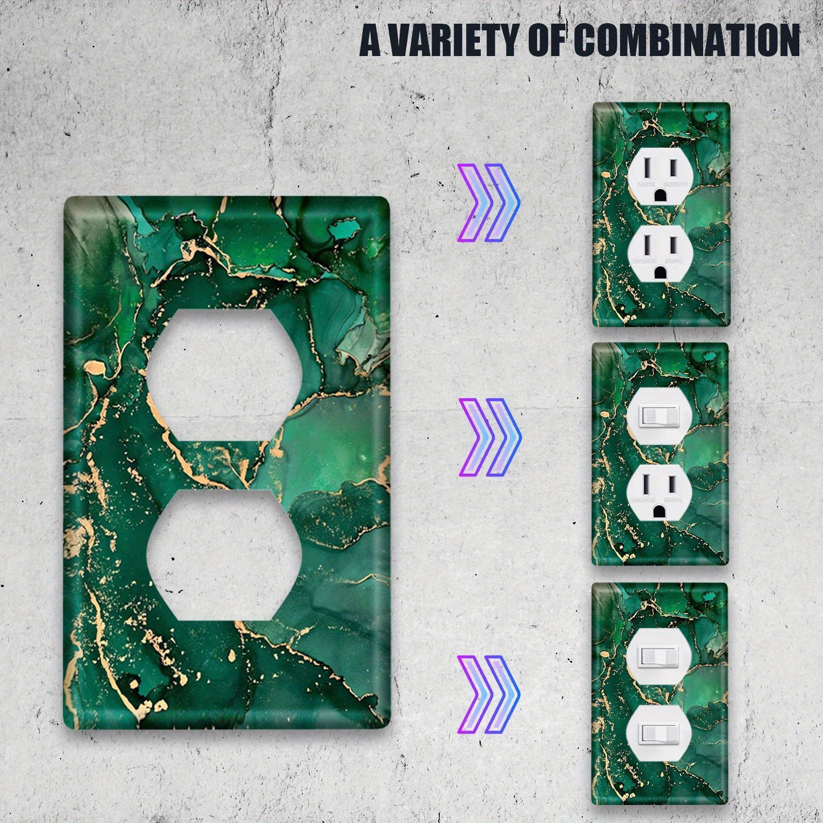 Cubierta decorativa de interruptor de luz de mármol en verde y oro para cocina y baño