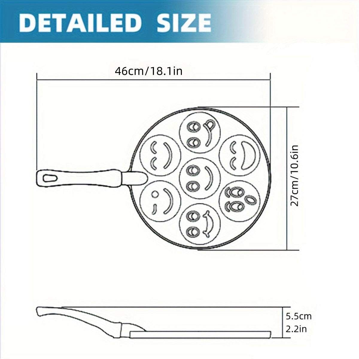 Joyful Face Mini Pancake Pan bilan mini pancake qilish juda oson! 7 ta qiziqarli dizayni bilan, bu yopishmaydigan alyuminiy skilet mukammal nonushta yoki brunch tayyorlash uchun ideal. Mashinada tozalash mumkin va partiyalar va tug'ilgan kunlar uchun mos.