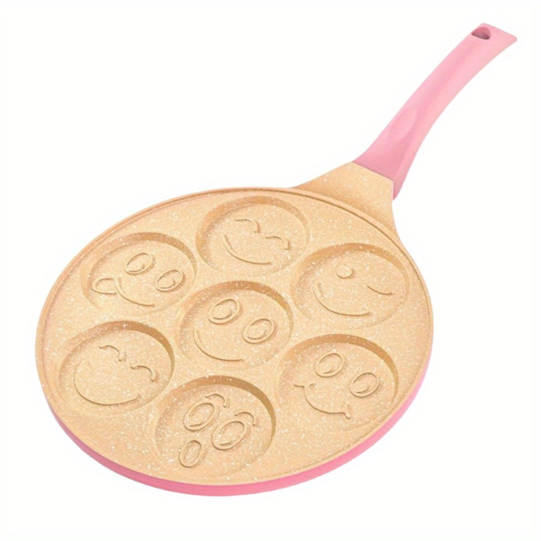 Joyful Face Mini Pancake Pan bilan mini pancake qilish juda oson! 7 ta qiziqarli dizayni bilan, bu yopishmaydigan alyuminiy skilet mukammal nonushta yoki brunch tayyorlash uchun ideal. Mashinada tozalash mumkin va partiyalar va tug'ilgan kunlar uchun mos.
