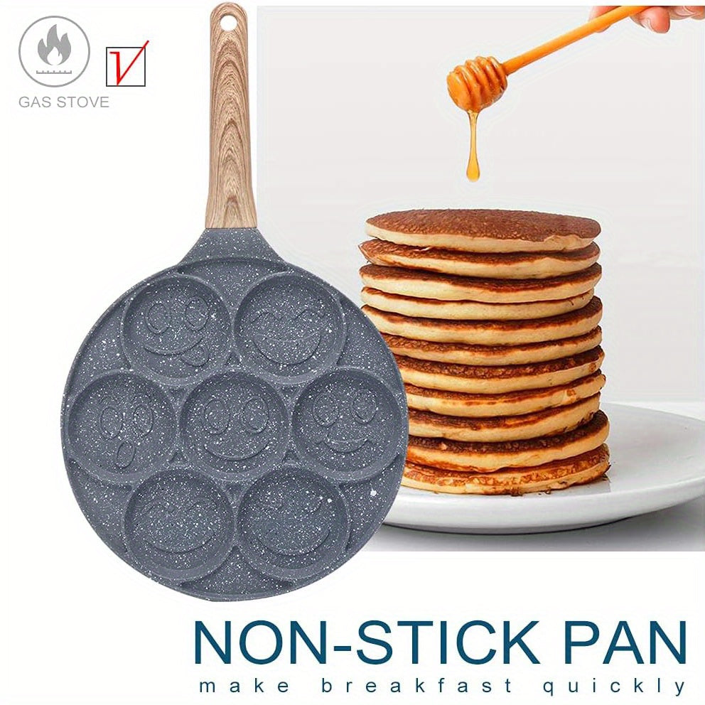 Joyful Face Mini Pancake Pan bilan mini pancake qilish juda oson! 7 ta qiziqarli dizayni bilan, bu yopishmaydigan alyuminiy skilet mukammal nonushta yoki brunch tayyorlash uchun ideal. Mashinada tozalash mumkin va partiyalar va tug'ilgan kunlar uchun mos.
