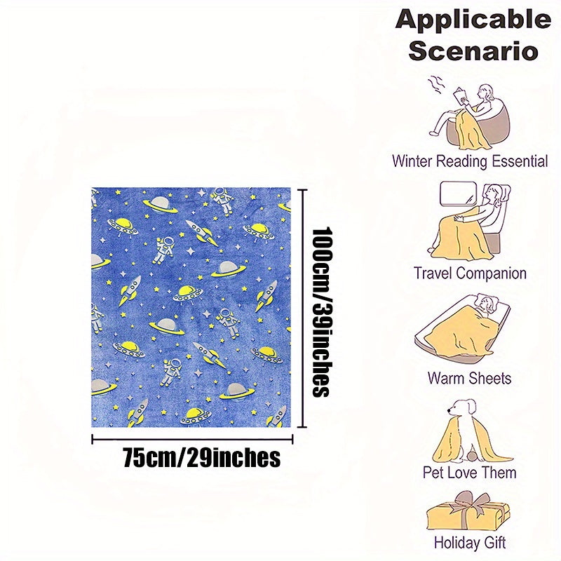 Glow in the Dark Astronaut Blanket Flannel Cozy Bed Sofa Car Office Gift for Boys Girls