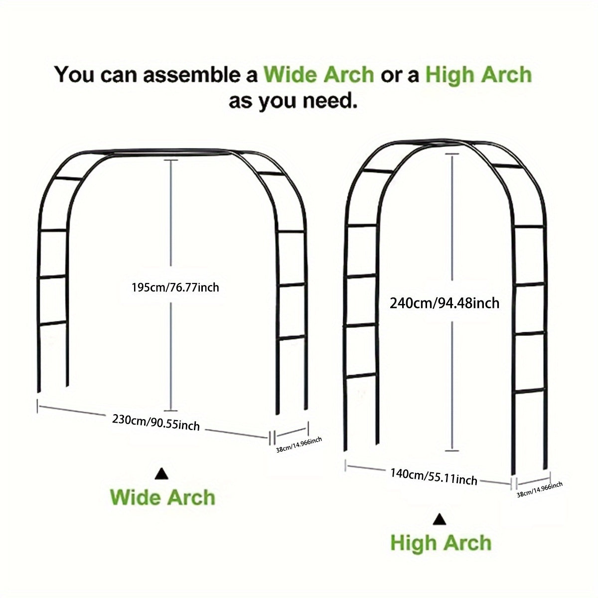 Прочный черный металлический садовый арка для растений и шаров с тяжелой стальной опорой.