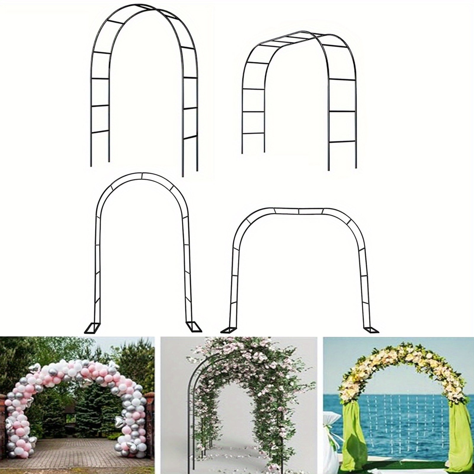 Black Metal Garden Arch for Climbing Plants and Balloons Heavy Steel Support