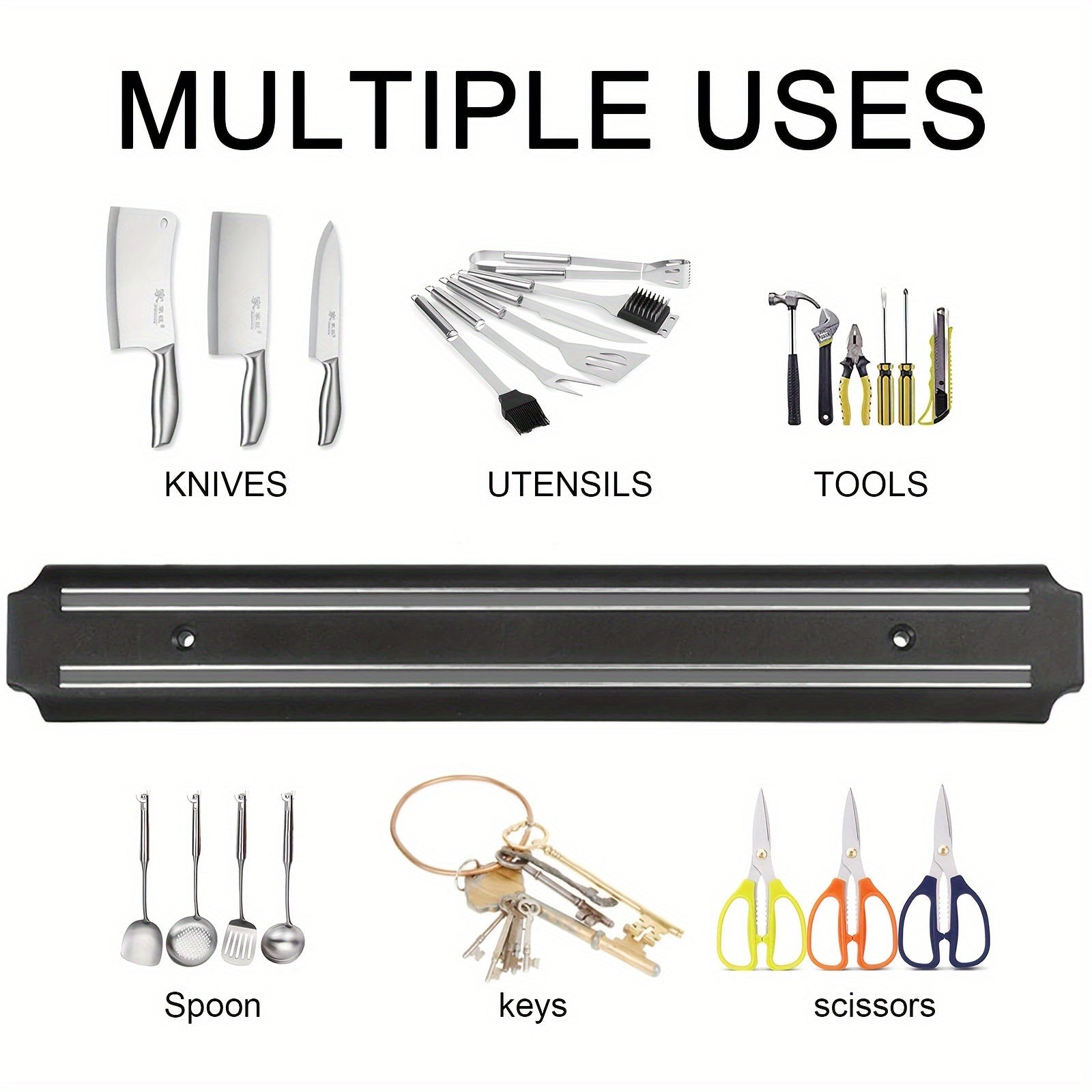 Zinapoyali va ko'p funksiyali oshxona tashkilotchisi, joyni tejash uchun magnit pichoq tasmasi bilan zanglamaydigan po'latdan yasalgan.