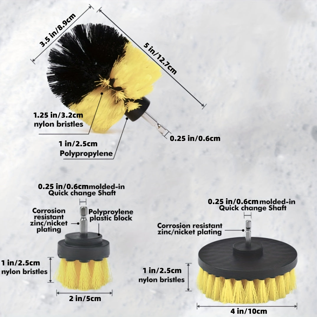 Juego de accesorios de cepillo de taladro de 3 piezas para limpieza de baño, cocina y coche