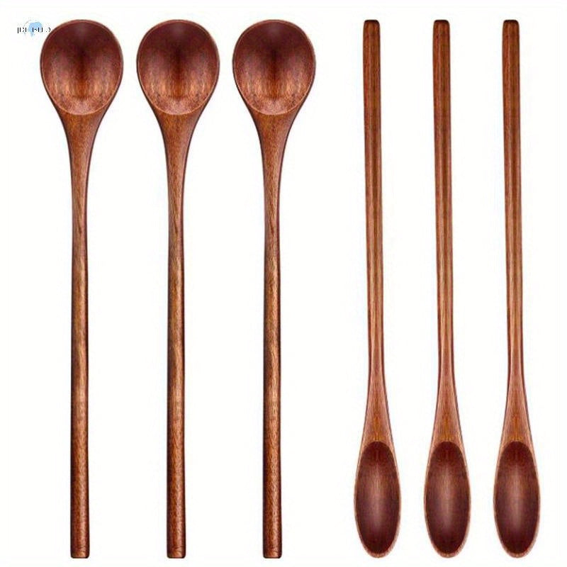 3 Pack Wooden Coffee Spoons with Long Handles for Mixing in Kitchen