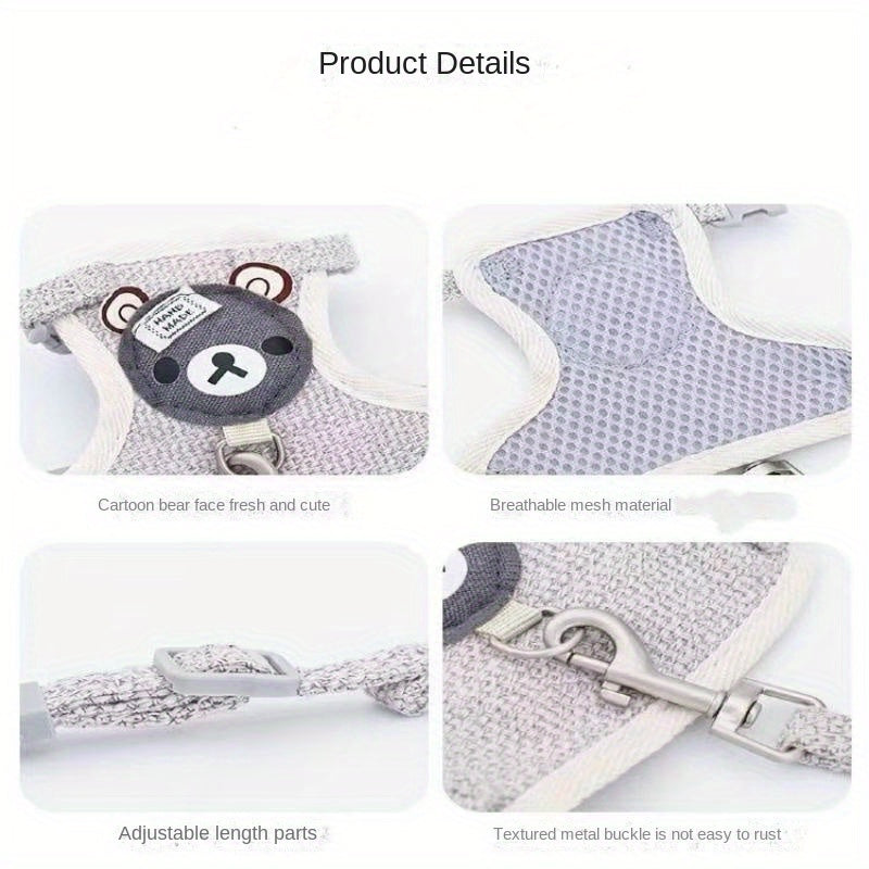 Small Breathable Linen Vest Style Dog Harness for Small Pets Cats and Rabbits
